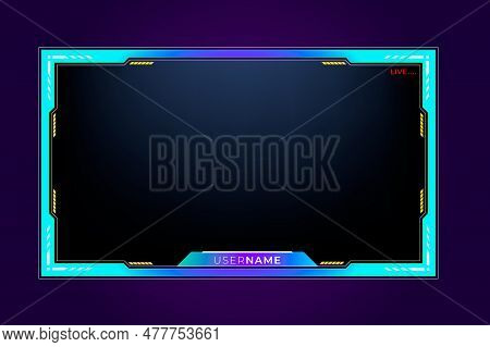 Twitch Stream Panel Overlay Template. Digital Streaming Screen Interface. Live Video And Game Stream