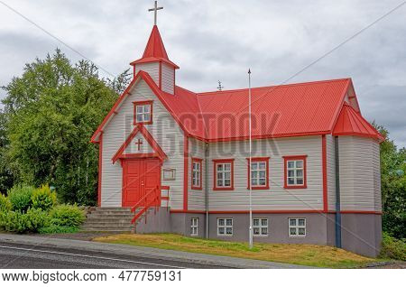 Catholic Church In Akureyri, Eyjafjordur - Iceland. Akureyri, Iceland. 20th Of July 2012
