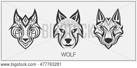 Abstract Luxury Wolf Head Vector Monogram Logo Design Template. Wolf Vector Logotype Set.