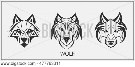 Abstract Luxury Wolf Head Vector Monogram Logo Design Template. Wolf Vector Logotype Set.