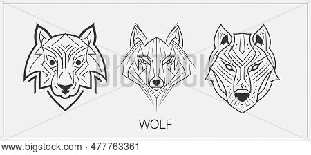 Abstract Luxury Wolf Head Vector Monogram Logo Design Template. Wolf Vector Logotype Set.