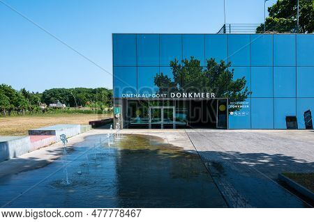 Berlare, East Flemish Region, Belgium - June 4, 2023 - The Onthaalpoort Donkermeer, A Tourist Info P