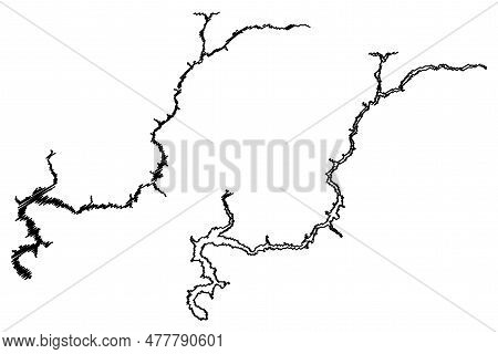 Lake Dworshak Reservoir (united States Of America, North America, Us, Usa, Idaho) Map Vector Illustr