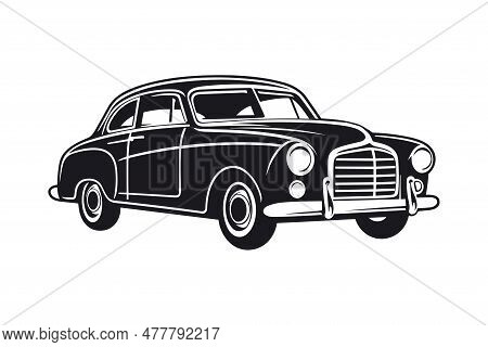 Vintage Classic Car Silhouette. Retro Car Drawing. Vector Illustration