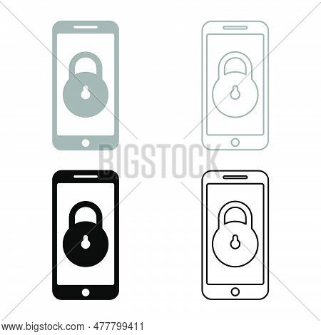 Smartphone Lock Personal Data Security Cyber Access Concept Phone Locked Cellphone Padlock Use Set I