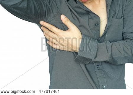 Men Wear Shirt And Raise Arms Are Covered With Armpits, Sweat Are Unclean And Unclean. Health Care C