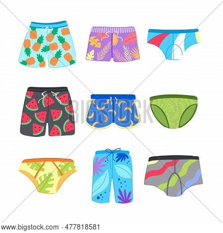 Swimsuit Men Set Cartoon. Man Male, Swim Swimwear, Pool Summer, Fashion Person Swimsuit Men Sign. Is