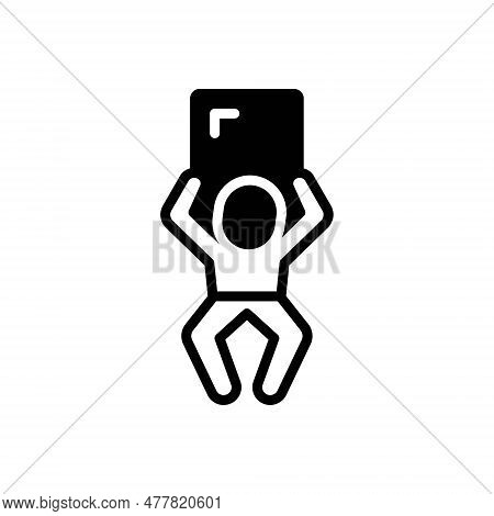 Black Solid Icon For Heavily Laboriously Bulky Burdensome Cumbersome Strength Carry-the-load Lifting