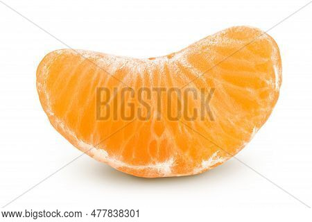 Tangerine Or Clementine Slice Isolated On White Background With Full Depth Of Field.