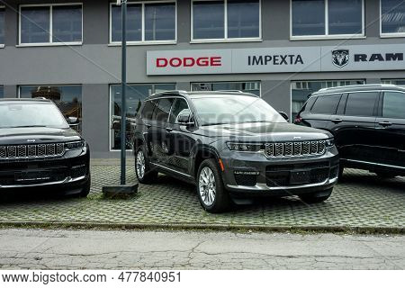 Ostrava, Czech Republic - March 23, 2023: Jeep Grand Cherokee Summit Hemi Vehicles Presented At Deal