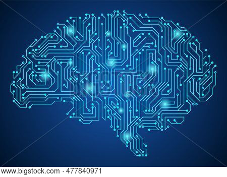 Brain With Circuit Board Texture. Digital Concept. Circuit Board Computer Style Brain. Stylized Mind