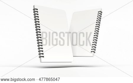 White Blank Notebook Front And Back View. 3d Render Mock Up