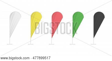 Set Of Multicolor Teardrop Flags. Flag Mock Up. Vector Illustration