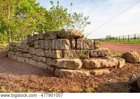 Self-built Wall Made Of Natural Sandstone As A Biotope