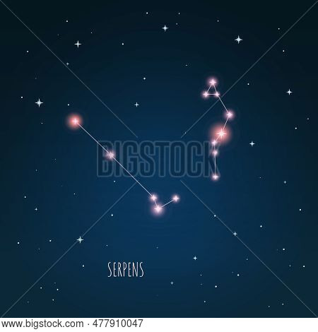 Constellation Serpens Scheme In Starry Sky. Open Space. Vector Illustration Serpens Constellation In