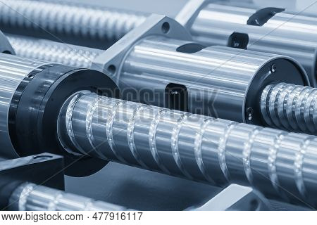 Closeup Scene The Spare Parts  Lead Ball Screw Set. The Hi-precision Cnc Machine Part Manufacturing 