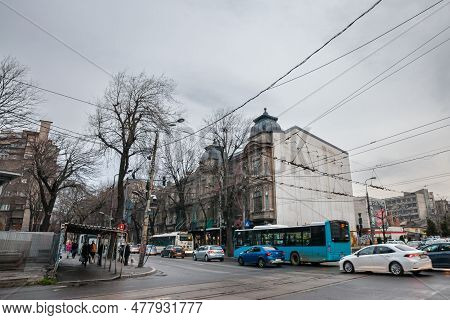 Bucharest, Romania - March 16, 2023: Panorama Of The Bulevardul Carol I Boulevard In Bucharest City 