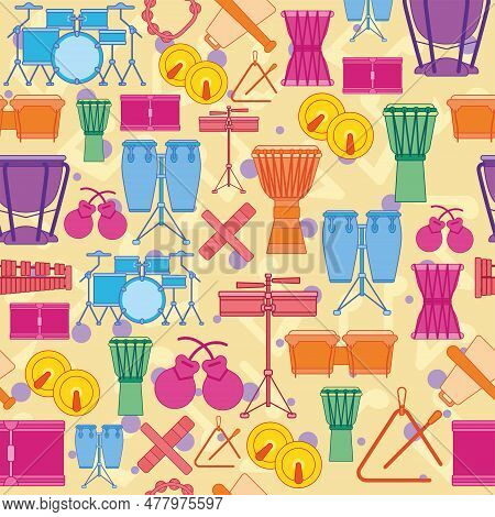Colored Seamless Pattern Background With Musical Instruments Vector Illustration