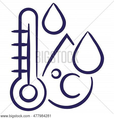 Minimal Vector Icon Of The Fluid Temperature In Degrees Celsius, Isolated On Transparent Background.