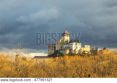 The Trencin Castle Above The Town Of Trencin In Western Slovakia, Europe.