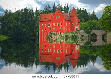 Reflection Of The Red Castle On The Lake.