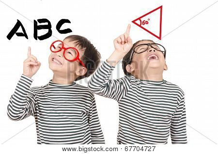 Two brother thinking Alphabet on white background