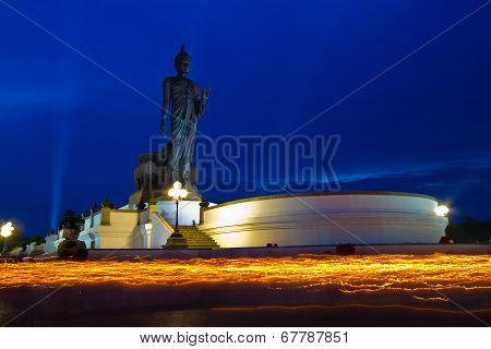 Makha Bucha Day At Buddhist Park In Phutthamonthon District, Nakhon Pathom Province Of Thailand