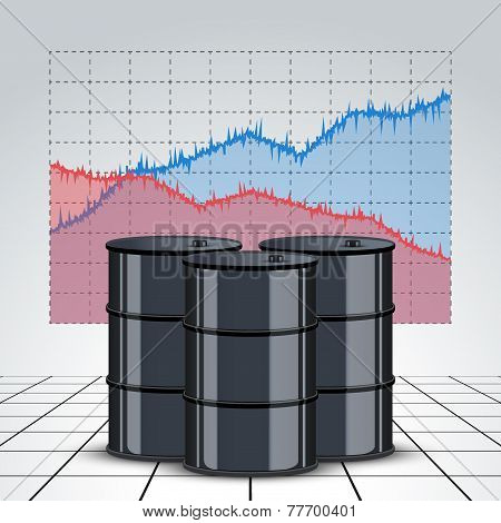 Oil barrels on the price chart background