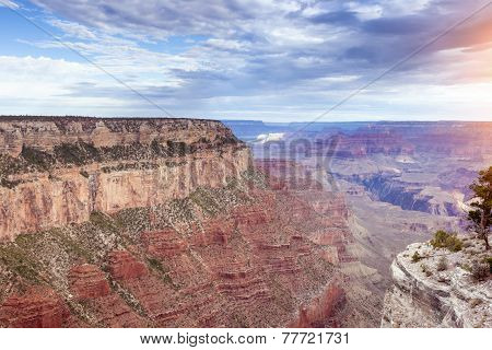 Morning Sunrise Hour At Incredible Grand Canyon.sunlight Effect Used