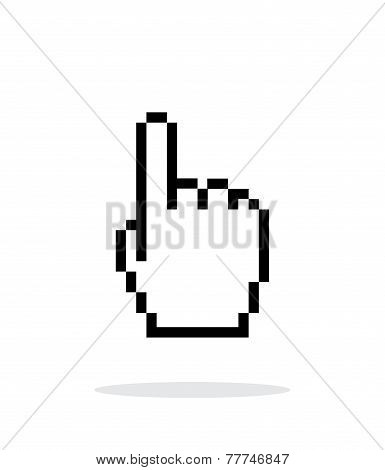 One finger. Pixel hand cursor icon on white background.