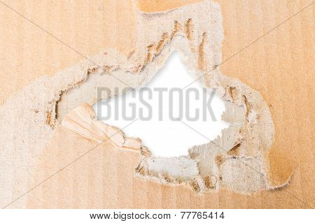 Torn hole in cardboard paper