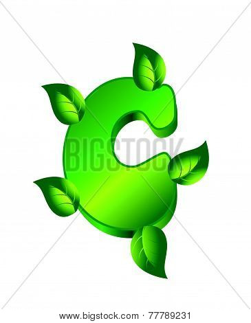 C letter logo with green leaf eco