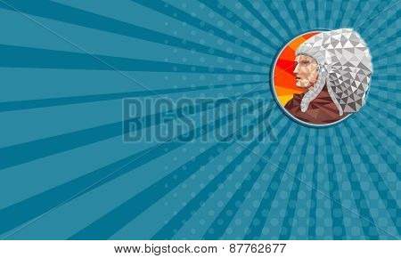 Business Card Native American Indian Chief Warrior Low Polygon