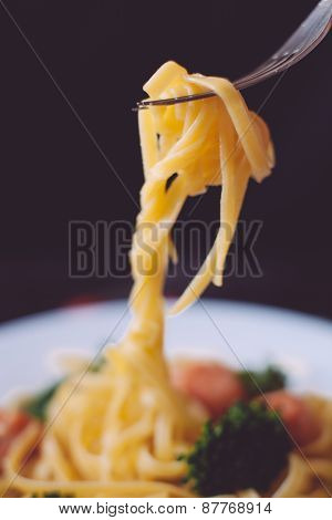 closeup italian pasta  on the wooden table