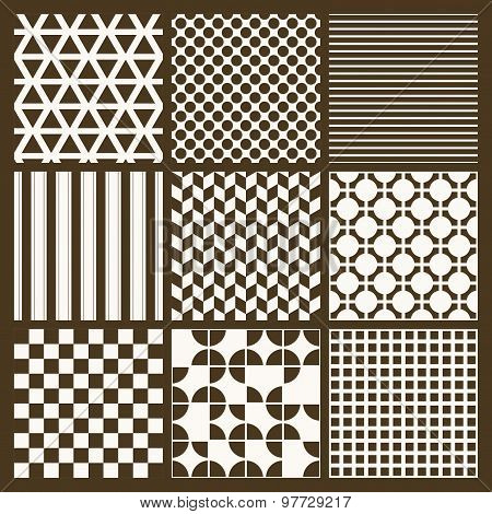 Set of 9 simple seamless monochrome patterns. Part 7.