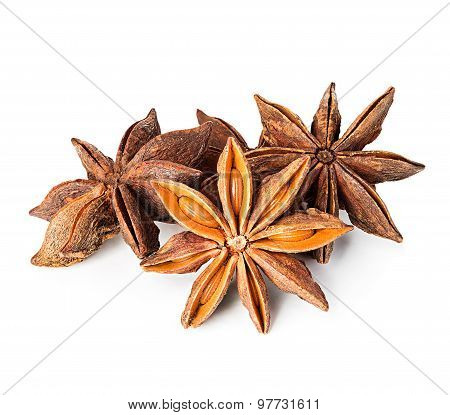 Star Anise Spice Fruits And Seeds Isolated On White Background