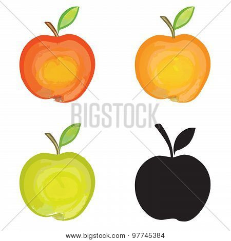 Apples Isolated. Apple Fruit Set. Hand Drawn Watercolor Set. Vector Illustration Collection.