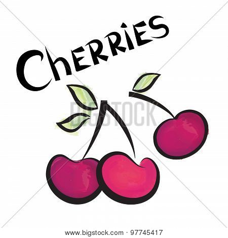 Cherries Isolated. Cherry Fruit Set. Hand Drawn Watercolor Berry Set. Vector Illustration Collection
