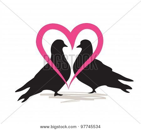Doves Isolated Silhouette. Wedding Icon. Marriage Love Letter.