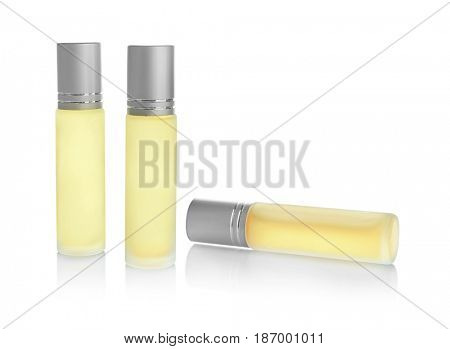 Perfume bottles on white background