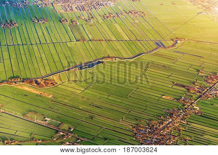Aerial View of Amsterdam. Aerial View of Netherland. Aerial Sunset View.