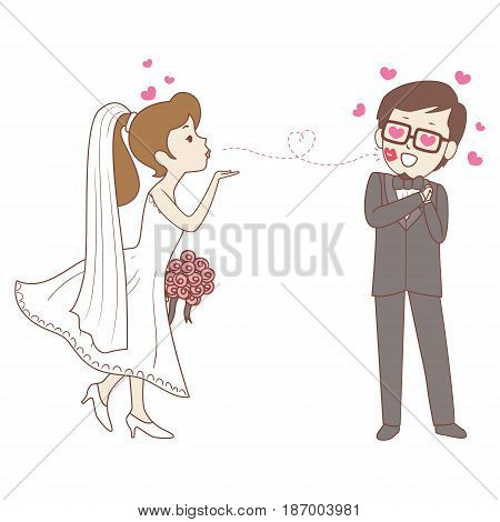 Vector Illustration of Bride doing flying Kiss to the Groom