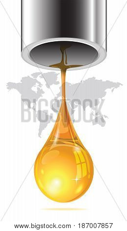 Energy from oil is draining away from the earth. Communicates with the last drop of oil flowing out of the pipe end.