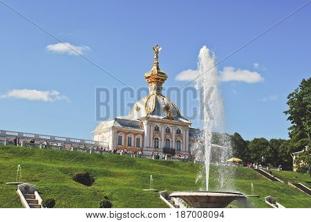 PETERHOF, RUSSIA - May 17, 2017. View of the imperial palace