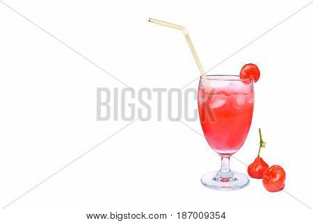 Fresh rose apple juice with ice cubes in glass isolate on white background
Rose apple is a tropical fruit, originated in India. The fruit is bright red and combined into a bunch. It shaped like a bell upside down. It is small and slightly sour taste. (Exc
