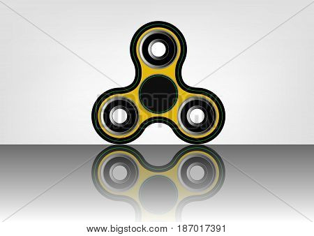 Fidget spinner icon - toy for stress relief and improvement of attention span. Filled with yellow and black color. Isolated vector illustration.