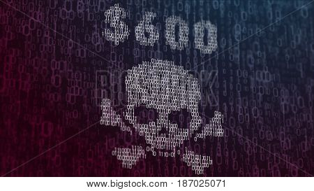 3d illustration with concept of computer virus Wannacry. Closeup of virus sign on LCD Screen