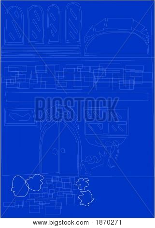Blueprint arkitektoniske tegning udkast af Buiding Facade