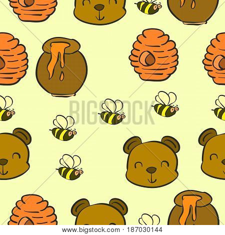 Collection bear and honey pattern style vector art