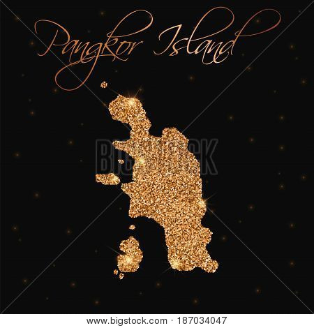 Pangkor Island Map Filled With Golden Glitter. Luxurious Design Element, Vector Illustration.